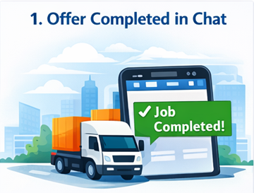 Transportauftrag in der ExusTrans-Chat-Oberfläche als abgeschlossen markiert und bestätigt